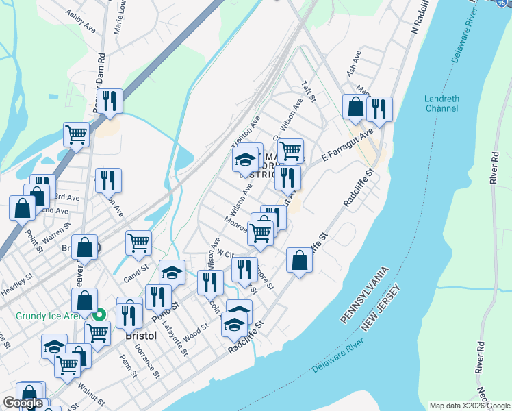 map of restaurants, bars, coffee shops, grocery stores, and more near 241 Harrison Street in Bristol