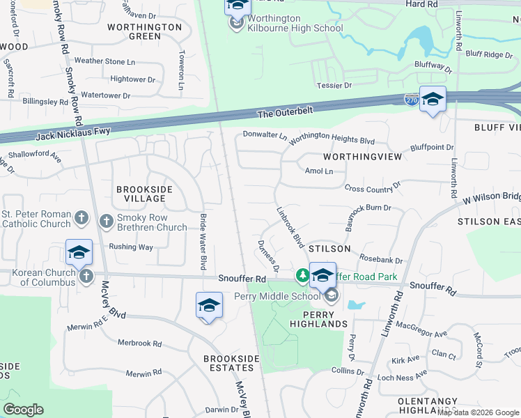 map of restaurants, bars, coffee shops, grocery stores, and more near 1431 Linbrook Court in Columbus