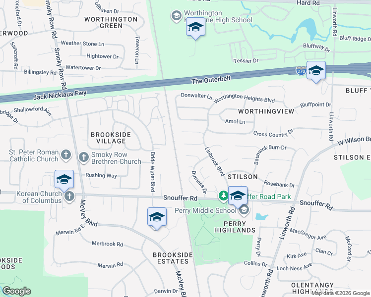 map of restaurants, bars, coffee shops, grocery stores, and more near 1431 Linbrook Court in Columbus