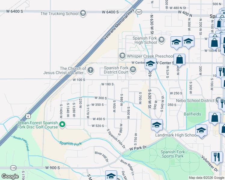 map of restaurants, bars, coffee shops, grocery stores, and more near 218 South 950 West in Spanish Fork