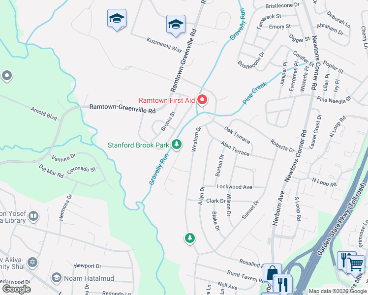 map of restaurants, bars, coffee shops, grocery stores, and more near 3 Netty Street in Howell Township