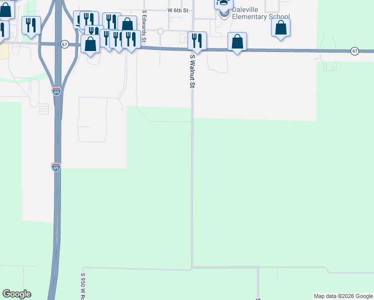 map of restaurants, bars, coffee shops, grocery stores, and more near 9625 South 900 West Road in Daleville