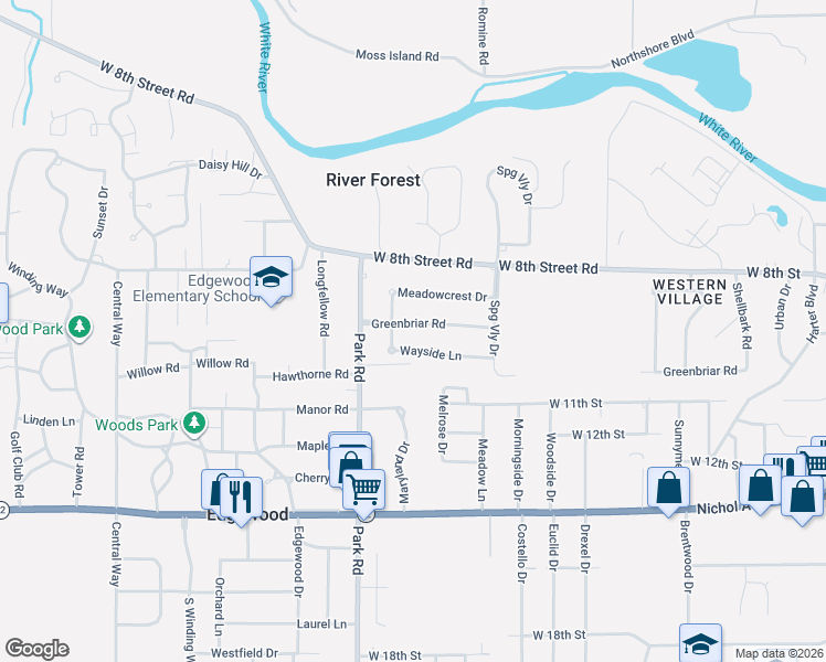 map of restaurants, bars, coffee shops, grocery stores, and more near 3219 Greenbriar Road in Anderson