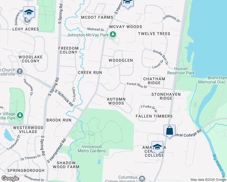 map of restaurants, bars, coffee shops, grocery stores, and more near 1049 Autumn Meadows Drive in Westerville