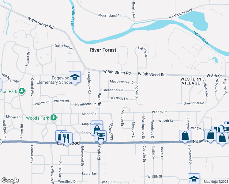 map of restaurants, bars, coffee shops, grocery stores, and more near 3219 Greenbriar Road in Anderson