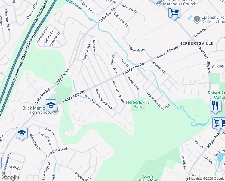 map of restaurants, bars, coffee shops, grocery stores, and more near 533 Pennsylvania Avenue in Brick Township