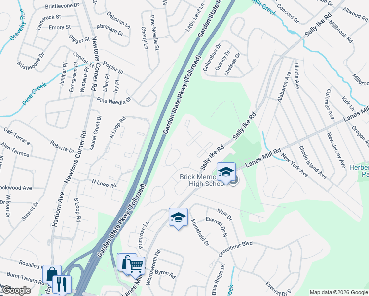 map of restaurants, bars, coffee shops, grocery stores, and more near 84 Briar Mills Drive in Brick Township