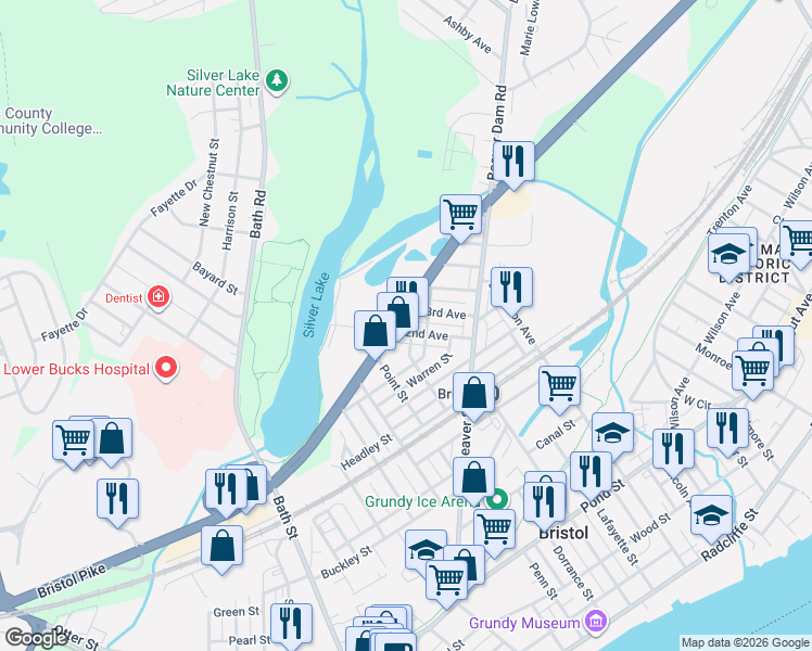 map of restaurants, bars, coffee shops, grocery stores, and more near 711 2nd Avenue in Bristol