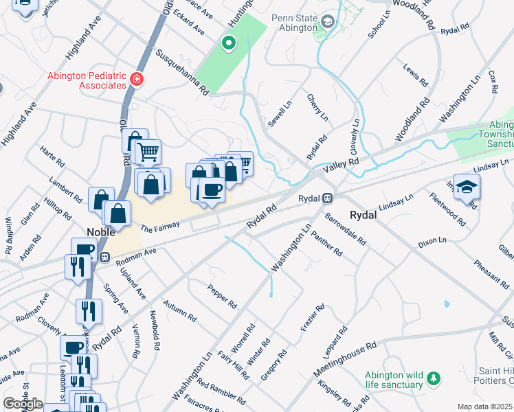 map of restaurants, bars, coffee shops, grocery stores, and more near 1570 The Fairway in Jenkintown