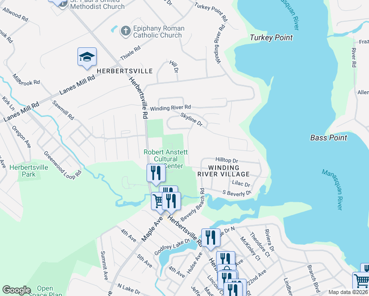 map of restaurants, bars, coffee shops, grocery stores, and more near 89 Waterfront Drive in Brick Township
