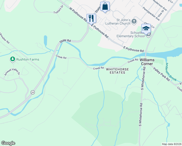 map of restaurants, bars, coffee shops, grocery stores, and more near 100 Tinker Hill Road in Phoenixville