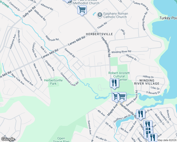 map of restaurants, bars, coffee shops, grocery stores, and more near 176 Sawmill Road in Brick Township
