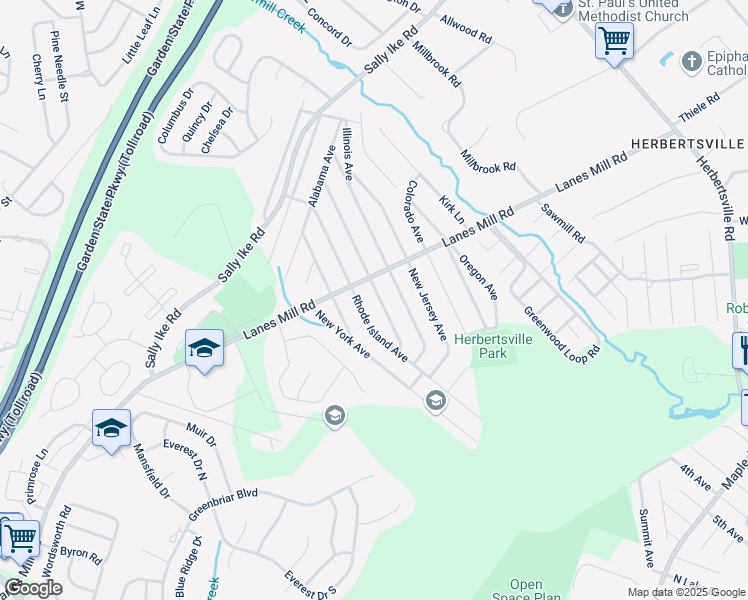 map of restaurants, bars, coffee shops, grocery stores, and more near 542 California Avenue in Brick Township