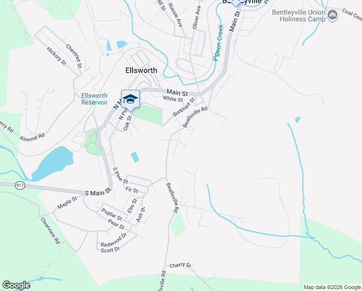 map of restaurants, bars, coffee shops, grocery stores, and more near 323 Beallsville Road in Bentleyville