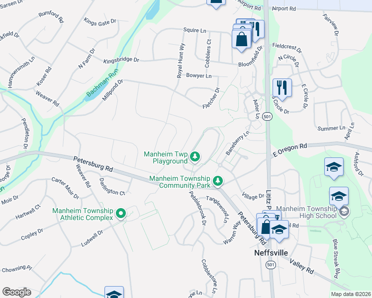 map of restaurants, bars, coffee shops, grocery stores, and more near 468 Parkside Way in Lititz