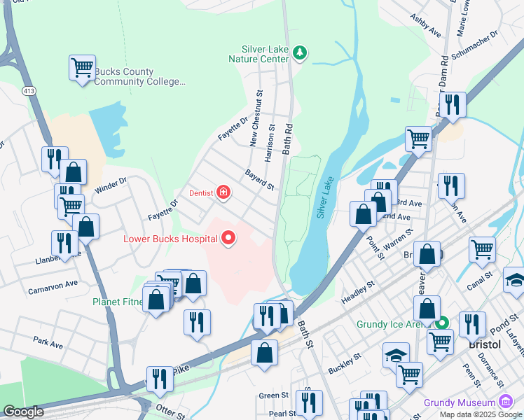 map of restaurants, bars, coffee shops, grocery stores, and more near 714 Merlin Street in Bristol