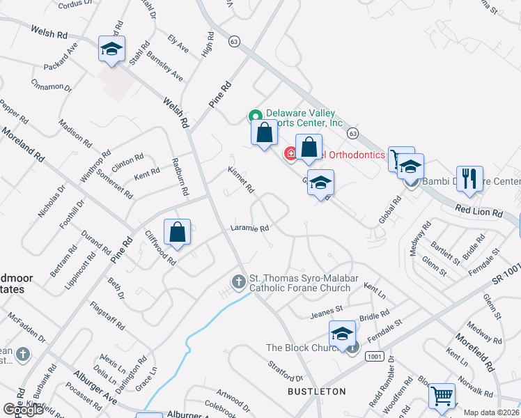 map of restaurants, bars, coffee shops, grocery stores, and more near 587 Remsen Road in Philadelphia