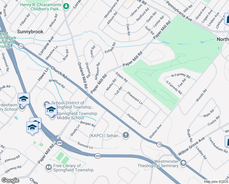 map of restaurants, bars, coffee shops, grocery stores, and more near 515 Toll Road in Oreland