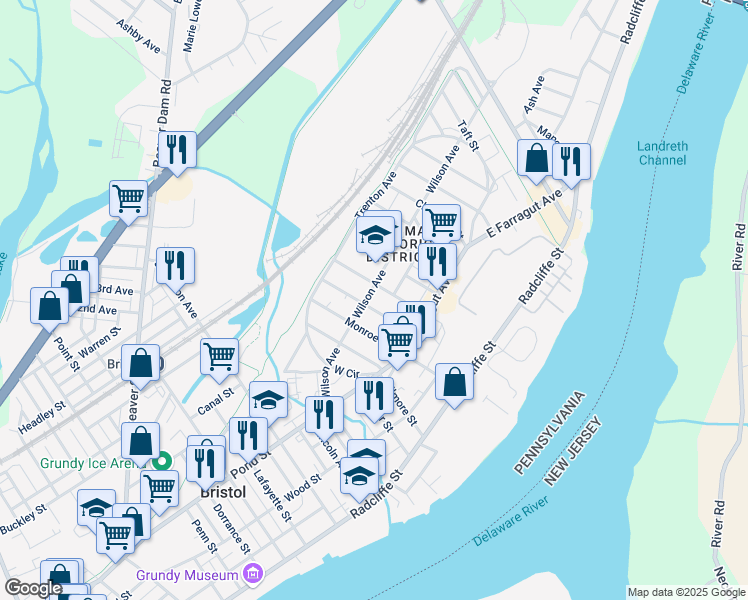 map of restaurants, bars, coffee shops, grocery stores, and more near 1614 Wilson Avenue in Bristol