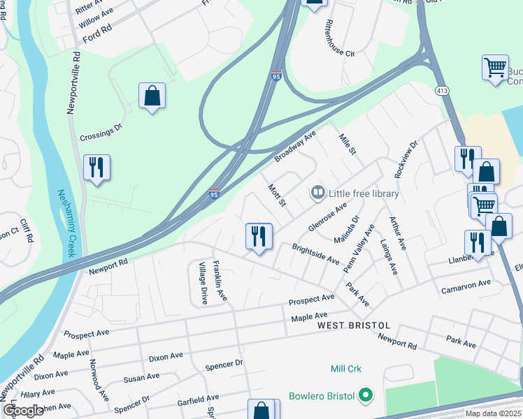 map of restaurants, bars, coffee shops, grocery stores, and more near 1500 Moore Street in Bristol