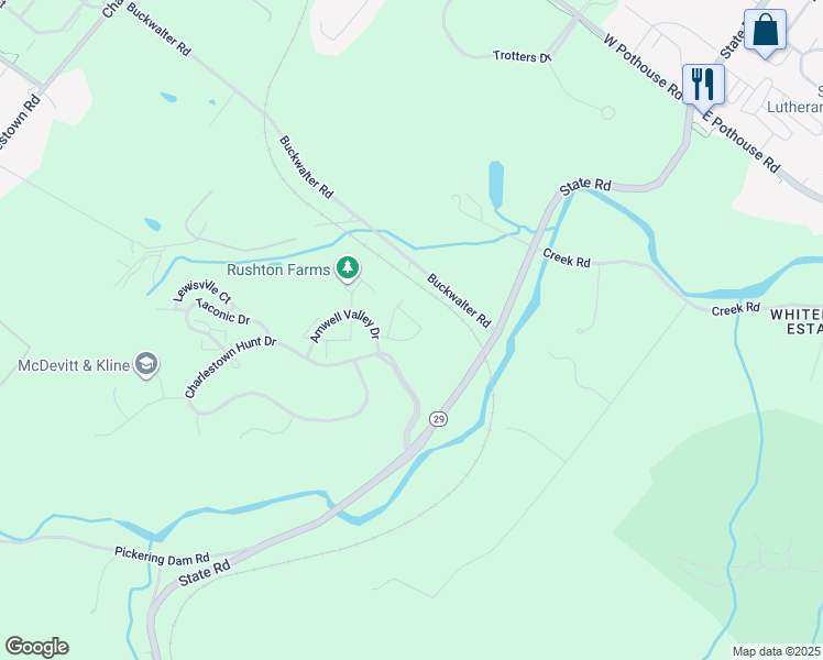 map of restaurants, bars, coffee shops, grocery stores, and more near 128 Stewarts Court in Phoenixville