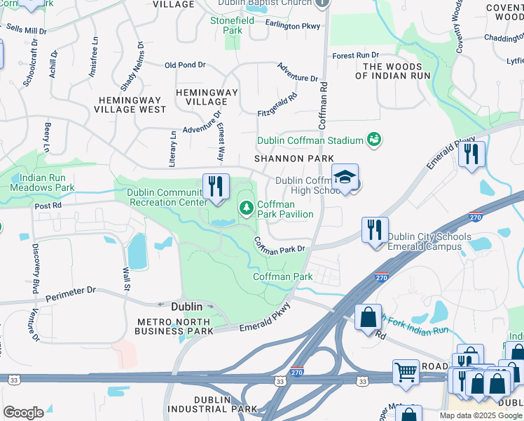 map of restaurants, bars, coffee shops, grocery stores, and more near 6837 Vally Down Road in Dublin