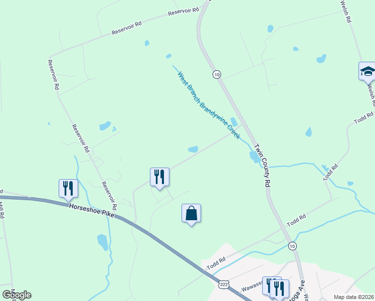 map of restaurants, bars, coffee shops, grocery stores, and more near 374 Poplar Road in Honey Brook