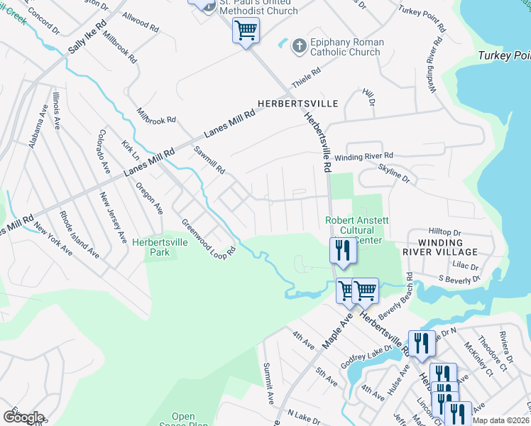 map of restaurants, bars, coffee shops, grocery stores, and more near 176 Sawmill Road in Brick Township