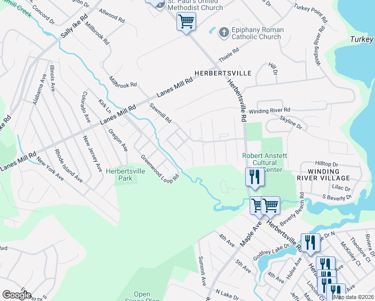 map of restaurants, bars, coffee shops, grocery stores, and more near 73 Creek Road in Brick Township