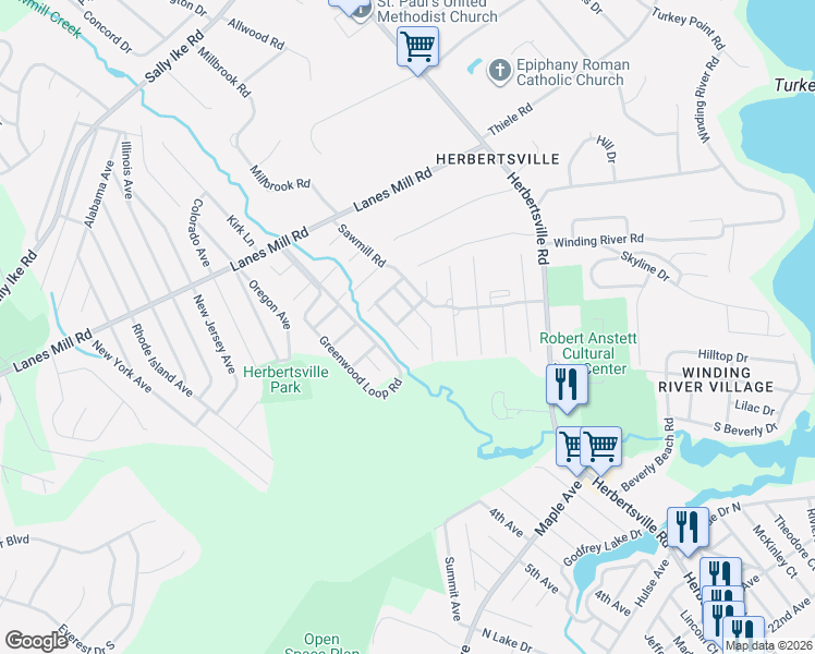 map of restaurants, bars, coffee shops, grocery stores, and more near 73 Creek Road in Brick Township