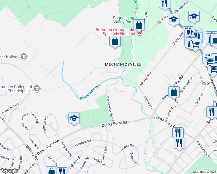 map of restaurants, bars, coffee shops, grocery stores, and more near 3100 Maureen Drive in Philadelphia