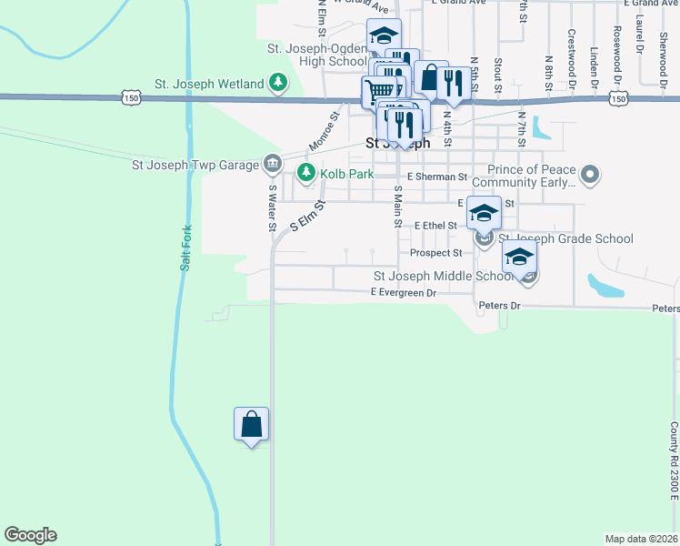 map of restaurants, bars, coffee shops, grocery stores, and more near 107 Briarcliff Drive in Saint Joseph