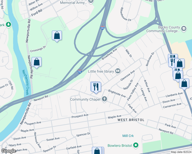 map of restaurants, bars, coffee shops, grocery stores, and more near 1500 Moore Street in Bristol