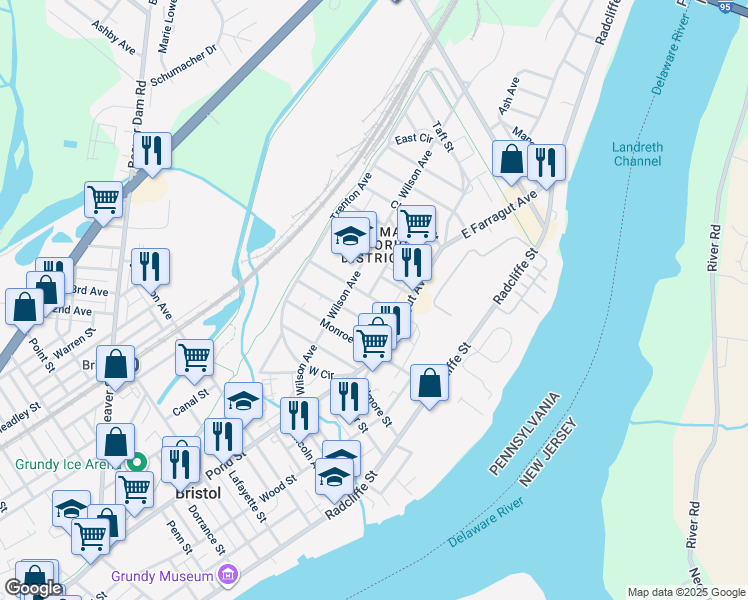map of restaurants, bars, coffee shops, grocery stores, and more near 240 Harrison Street in Bristol