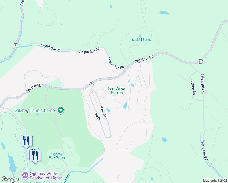 map of restaurants, bars, coffee shops, grocery stores, and more near 355 Oglebay Drive in Wheeling