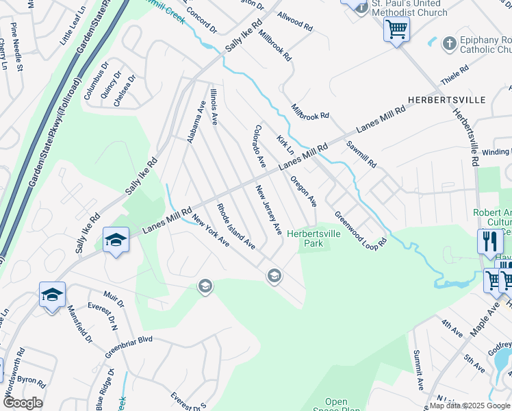 map of restaurants, bars, coffee shops, grocery stores, and more near 533 Pennsylvania Avenue in Brick