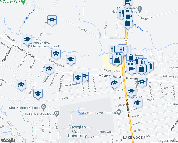 map of restaurants, bars, coffee shops, grocery stores, and more near 1550 Cedarview Avenue in Lakewood