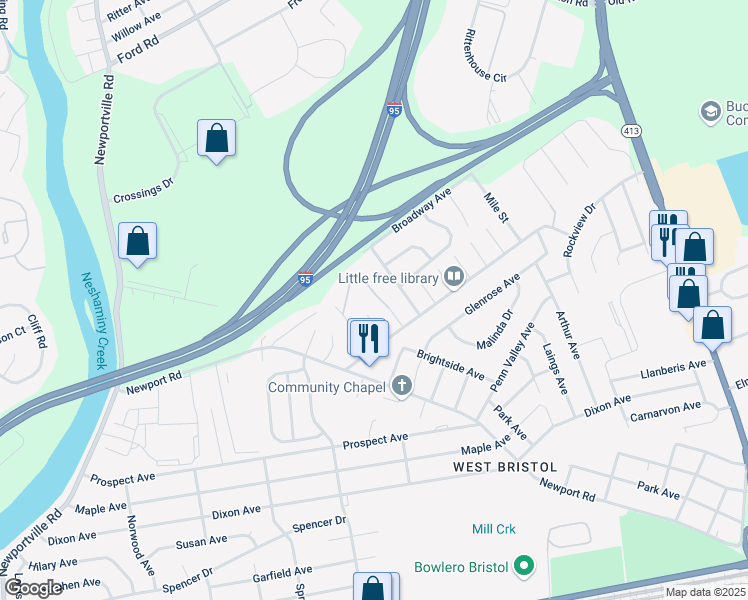 map of restaurants, bars, coffee shops, grocery stores, and more near 1500 Morris Street in Bristol