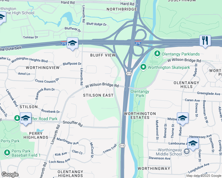 map of restaurants, bars, coffee shops, grocery stores, and more near 6972 Andrew Hill Place in Columbus
