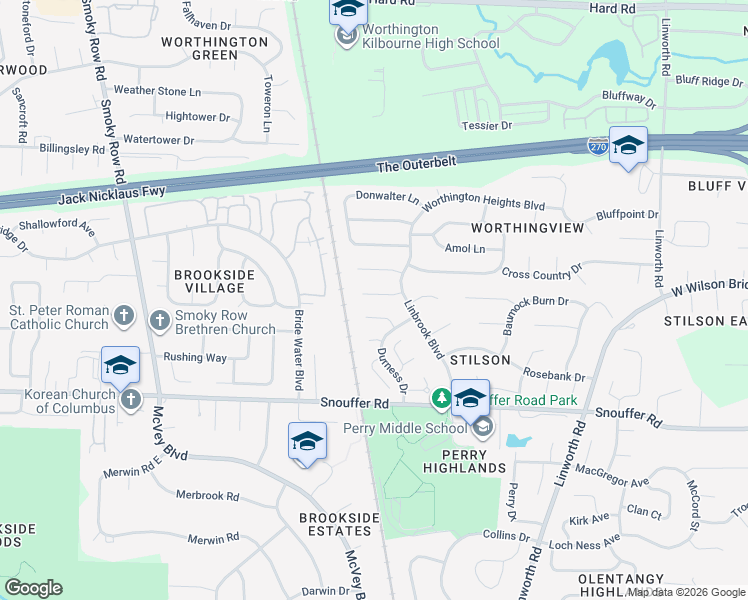 map of restaurants, bars, coffee shops, grocery stores, and more near 1431 Linbrook Court in Columbus