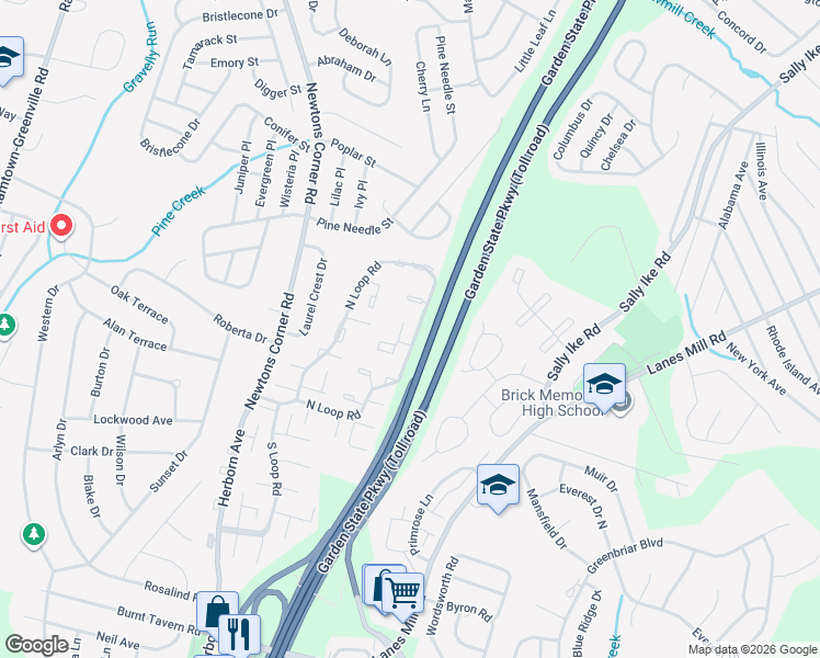 map of restaurants, bars, coffee shops, grocery stores, and more near 808 Jenny Court in Brick Township