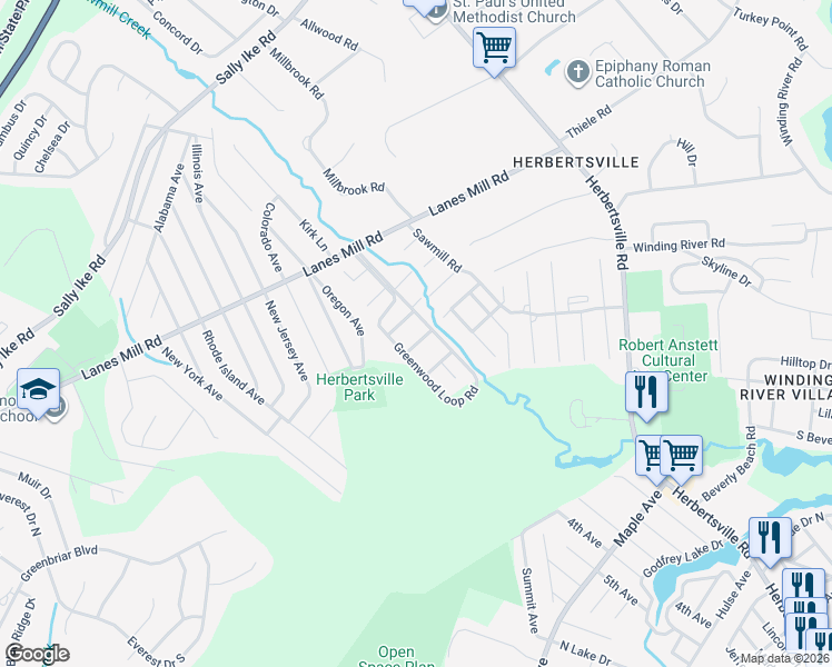 map of restaurants, bars, coffee shops, grocery stores, and more near 178 Greenwood Loop Road in Brick Township