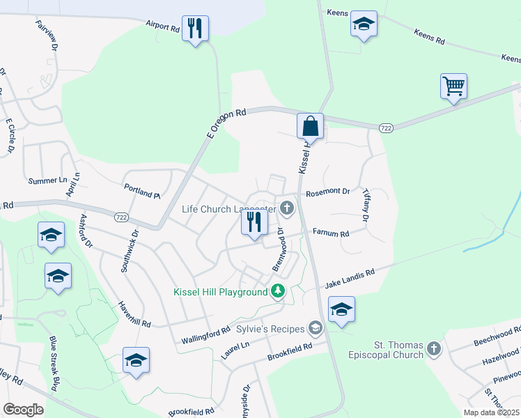 map of restaurants, bars, coffee shops, grocery stores, and more near 608 Wagonwheel Rd in Lititz