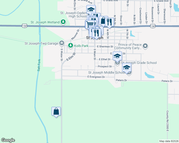 map of restaurants, bars, coffee shops, grocery stores, and more near 201 Briarcliff Drive in Saint Joseph