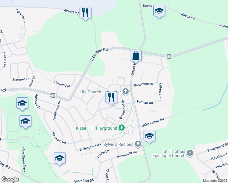map of restaurants, bars, coffee shops, grocery stores, and more near 608 Wagonwheel Rd in Lititz