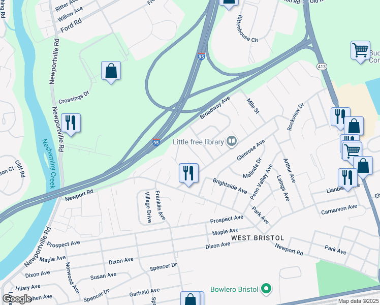 map of restaurants, bars, coffee shops, grocery stores, and more near 1500 Morris Street in Bristol