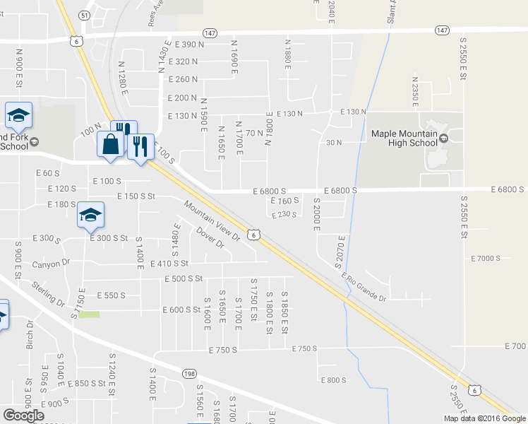 map of restaurants, bars, coffee shops, grocery stores, and more near 202 South 1800 East in Spanish Fork
