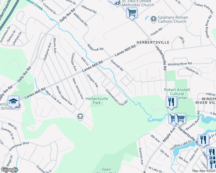 map of restaurants, bars, coffee shops, grocery stores, and more near 178 Greenwood Loop Road in Brick Township