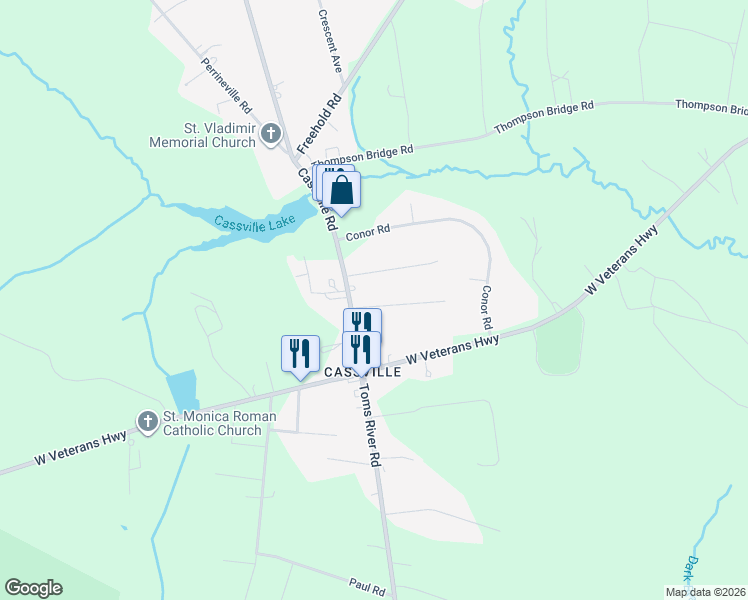map of restaurants, bars, coffee shops, grocery stores, and more near 4 Peach Tree Street in Jackson Township