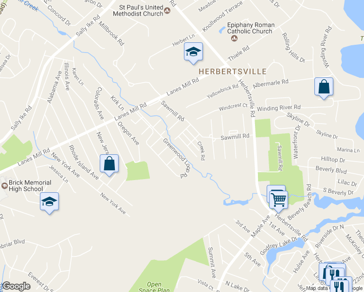 map of restaurants, bars, coffee shops, grocery stores, and more near 86 Creek Road in Brick Township